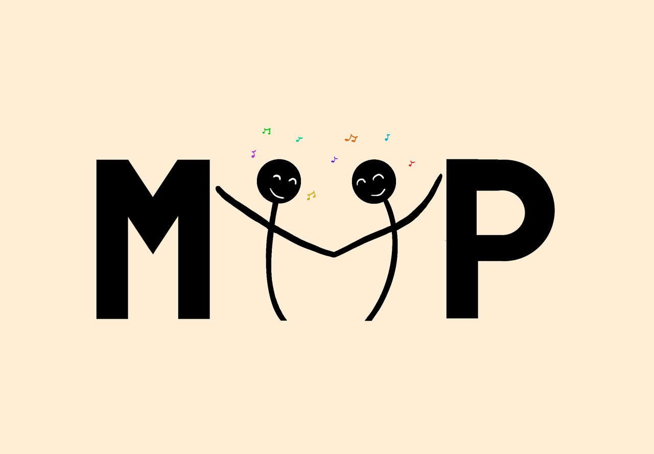 Logo de Meet To The Pit : les lettres M et P encadrant deux personnages qui se tiennent la main sous des notes de musique colorées.